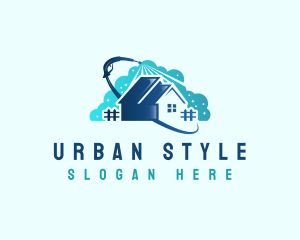 Pressure Wash - Cleaning House Bubble logo design