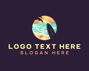 Surfing Instructor - Tropical Beach Vacation logo design
