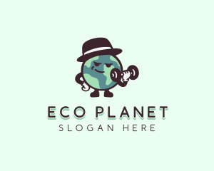 Bodybuilder Planet Earth logo design