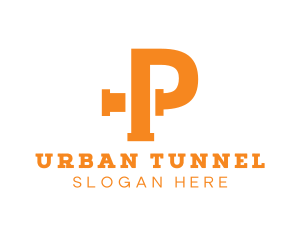 Tunnel - Orange Pipe Letter P logo design