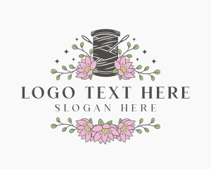 Needle - Floral Sewing Thread Needle logo design