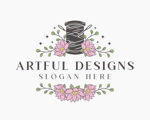 Floral Sewing Thread Needle logo design