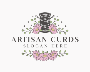 Floral Sewing Thread Needle logo design