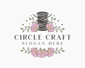 Floral Sewing Thread Needle logo design