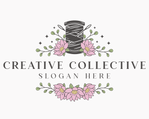 Floral Sewing Thread Needle logo design