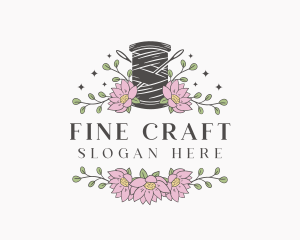 Floral Sewing Thread Needle logo design