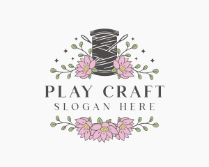 Floral Sewing Thread Needle logo design