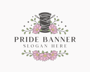 Floral Sewing Thread Needle logo design