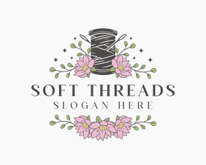 Floral Sewing Thread Needle logo design