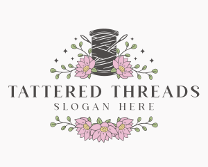 Floral Sewing Thread Needle logo design