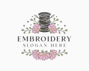 Floral Sewing Thread Needle logo design