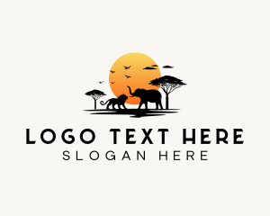 Travel - Sunset Lion Elephant logo design