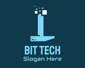 Pixel Tech Hammer logo design