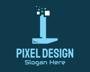 Pixel Tech Hammer logo design