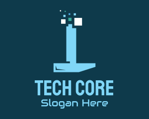 Pixel Tech Hammer logo design