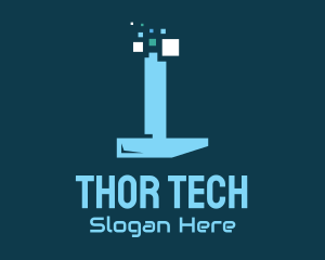 Pixel Tech Hammer logo design