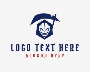 Scythe - Smiling Grim Reaper logo design
