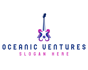 Seahorse Guitar Instrument logo design