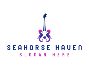 Seahorse Guitar Instrument logo design