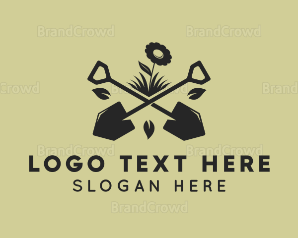 Flower Plant Shovel Logo