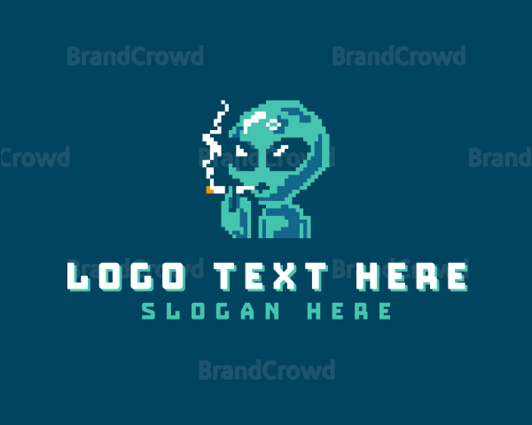 Pixelated Alien Smoking Logo