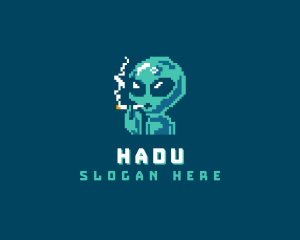 Pixelated Alien Smoking Logo