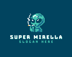 Pixelated Alien Smoking Logo