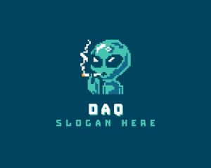 Pixelated Alien Smoking Logo