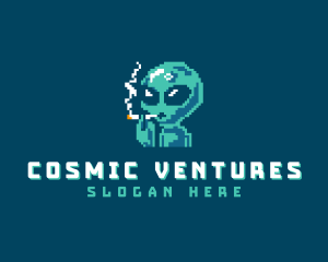 Pixelated Alien Smoking logo design