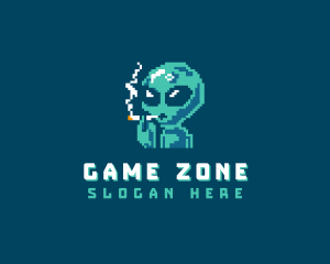 Pixelated Alien Smoking logo design