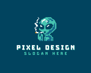 Pixelated Alien Smoking logo design