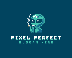 Pixelated Alien Smoking logo design