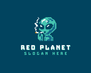 Martian - Pixelated Alien Smoking logo design