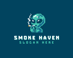 Pixelated Alien Smoking logo design