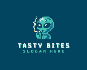 Toy Store - Pixelated Alien Smoking logo design