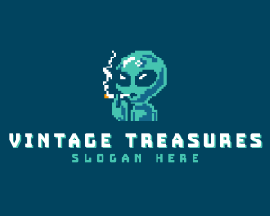 Collectibles - Pixelated Alien Smoking logo design