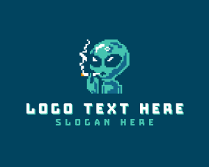 Vape - Pixelated Alien Smoking logo design