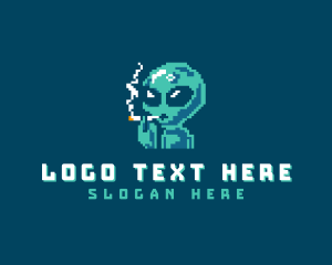 Pixelated Alien Smoking Logo