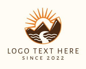 Hiking - Mountain River Tourist Spot logo design