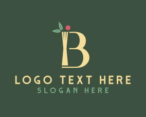 Leaf - Restaurant Fork Letter B logo design