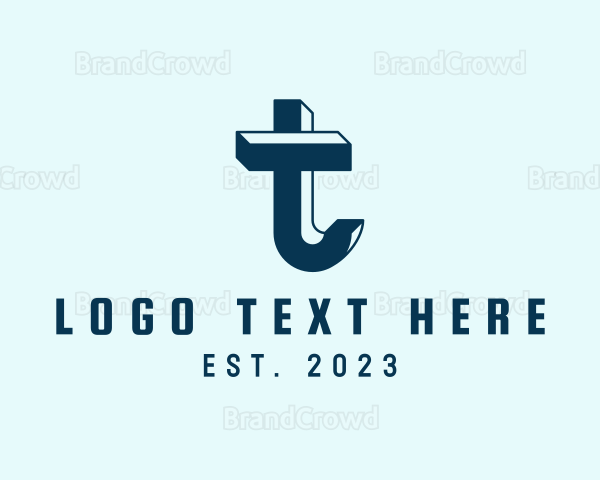 Blue 3D Letter T Logo
