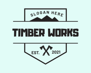 Timber - Mountain Lumberjack Axe logo design
