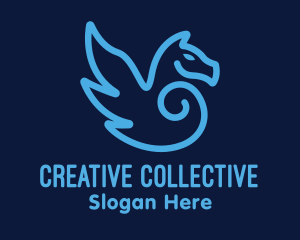 Blue Pegasus Horse logo design