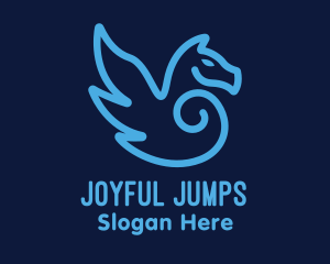 Blue Pegasus Horse logo design