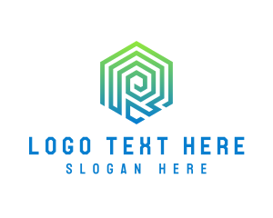 Black Hexagon - Digital Letter R Outline logo design