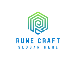 Rune - Digital Letter R Outline logo design