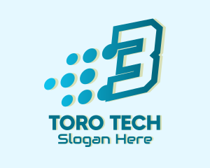 Modern Tech Number 3 logo design