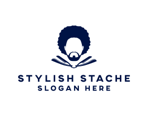 Afro Man Moustache logo design