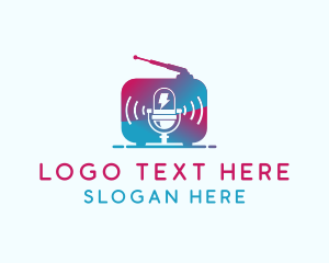 Vlogger - Microphone Radio Signal logo design