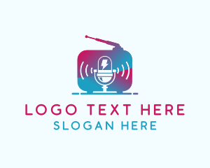 Podcast - Microphone Radio Signal logo design
